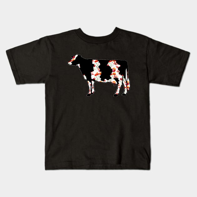 Watercolor Poppy Dairy Cow Silhouette  - NOT FOR RESALE WITHOUT PERMISSION Kids T-Shirt by l-oh